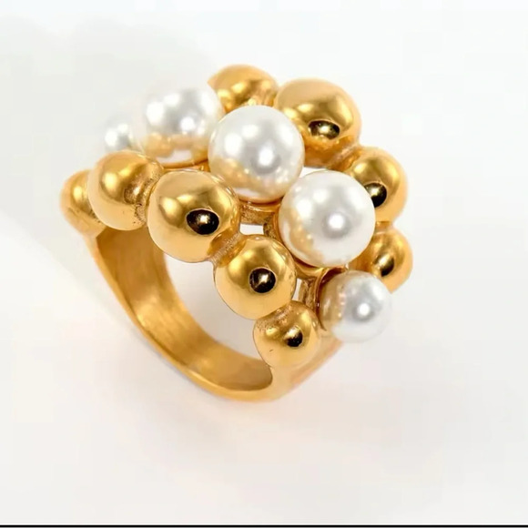 Baroque Pearl Gold Beads Pearl Rings - Picture 12 of 15